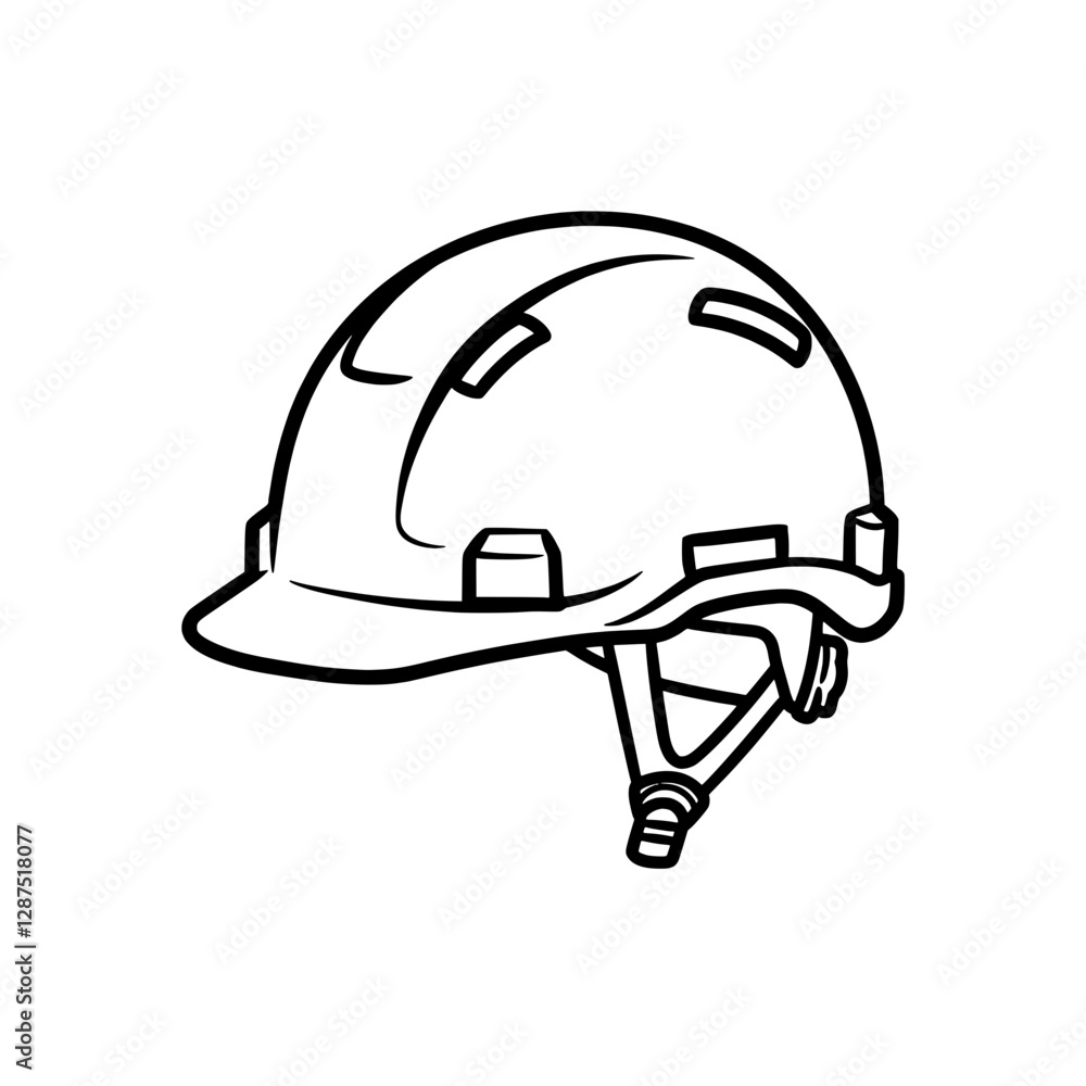 Safety First: A detailed line drawing of a sturdy hard hat, symbolizing protection, construction, and workplace safety. Safety First: A detailed line drawing of a sturdy hard hat, symbolizing protection, construction, and workplace safety.