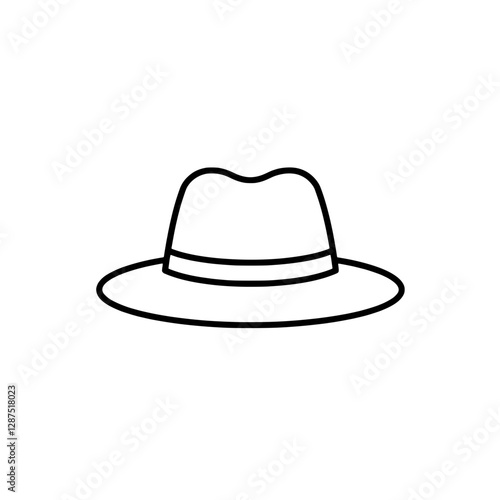 Classic Fedora Line Art: A simple and elegant line drawing of a classic fedora hat, conveying a sense of vintage style and sophistication, perfect for adding a touch of timeless flair.