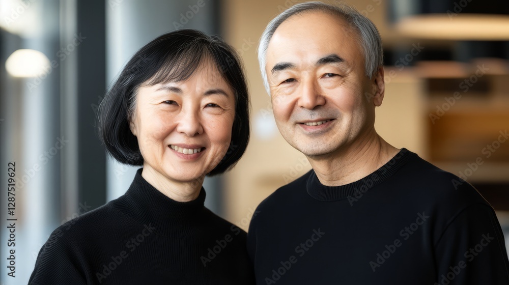 A close-up of the head and shoulders of an old couple, with a warm smile on their faces, conveys a kind of deep feeling and happiness precipitated by years A close-up of the head and shoulders of an old couple, with a warm smile on their faces, conveys a kind of deep feeling and happiness precipitated by years