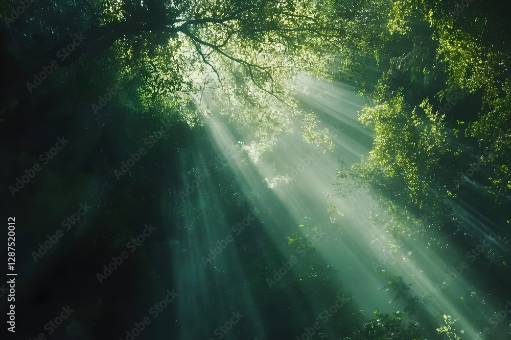 Sunbeams in Lush Green Forest Sunbeams in Lush Green Forest