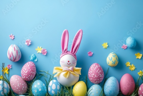 Colorful Easter Eggs and a Bunny Decoration photo