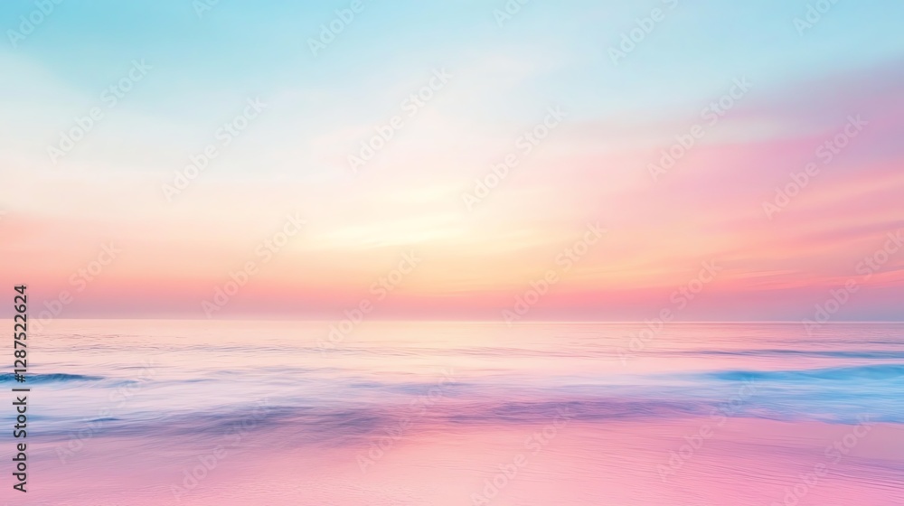 Fototapeta premium A serene seascape at sunset with pastel colors blending beautifully in the sky and reflecting on the calm water.