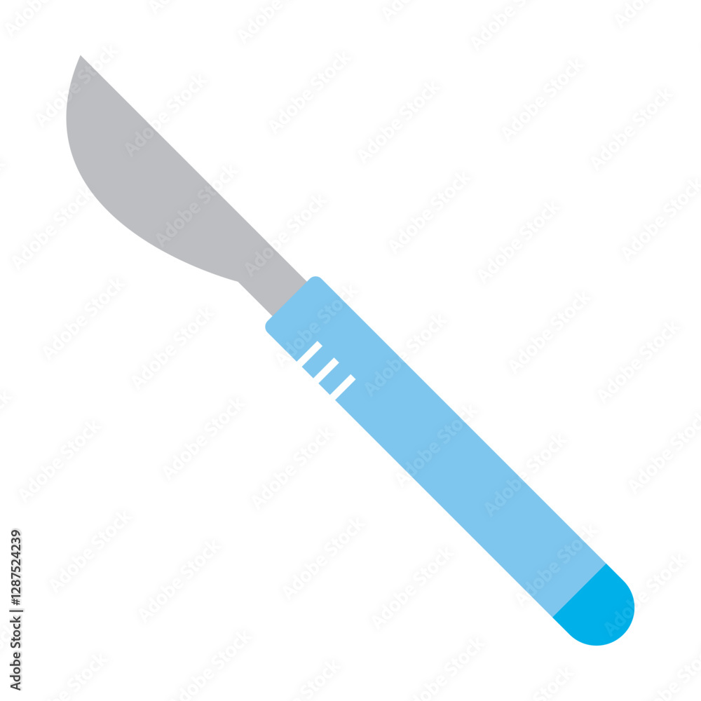 Flat Vector Illustration of a Medical Scalpel with Blue Handle – Surgical Tool Icon for Healthcare, Hospital, and Medical Design Projects Flat Vector Illustration of a Medical Scalpel with Blue Handle – Surgical Tool Icon for Healthcare, Hospital, and Medical Design Projects