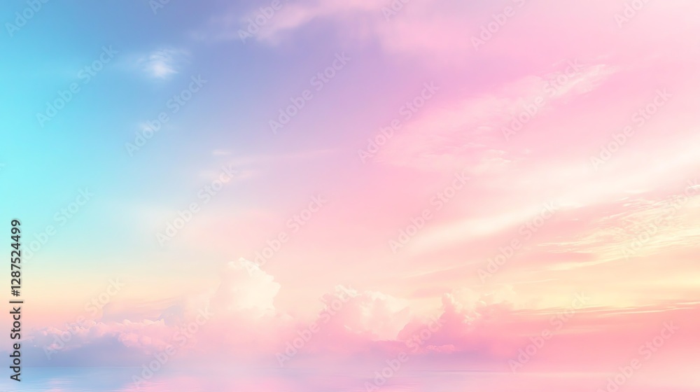 Obraz premium A serene sky with soft pastel colors blending from blue to pink, evoking tranquility and beauty at dusk or dawn.