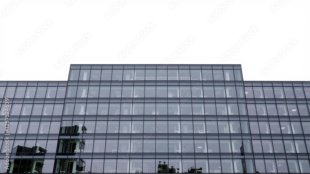 Obraz premium Modern office building cluster with glass facade and large panoramic windows in gray colors front view, glass, windows, cluster
