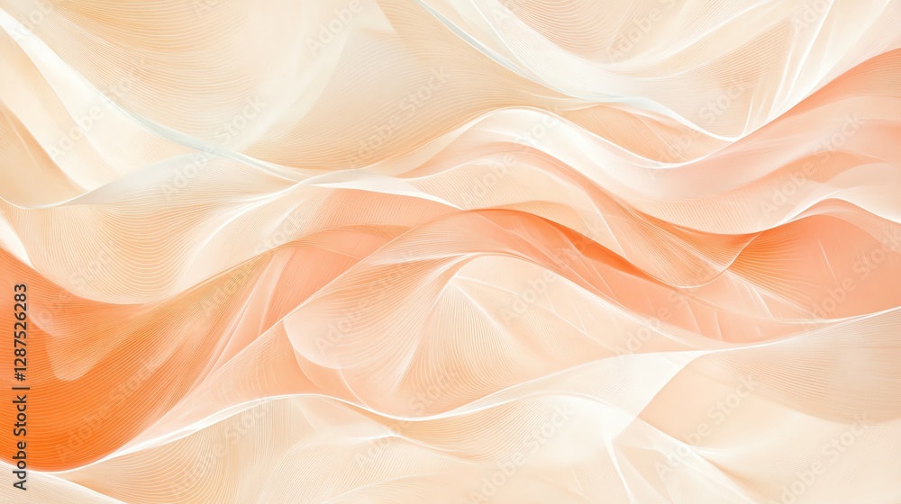 Fototapeta premium A soft, flowing fabric with gentle waves in warm peach and cream tones, creating an elegant and airy texture.