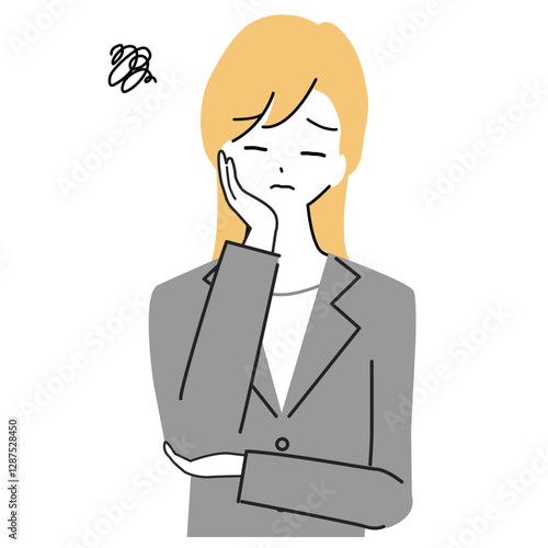 Illustration of the upper body of a young businesswoman in distress.