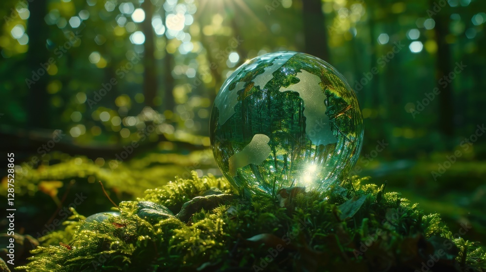 Crystal globe on green moss in a forest, representing ESG, sustainable development goals (SDGs), and global business communication.
Crystal globe on green moss in a forest, representing ESG, sustainable development goals (SDGs), and global business communication.