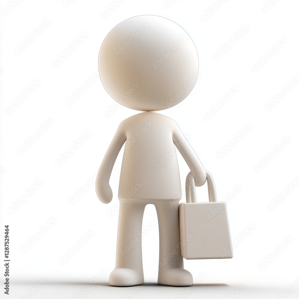 3D figure carrying shopping bag on white background 3D figure carrying shopping bag on white background
