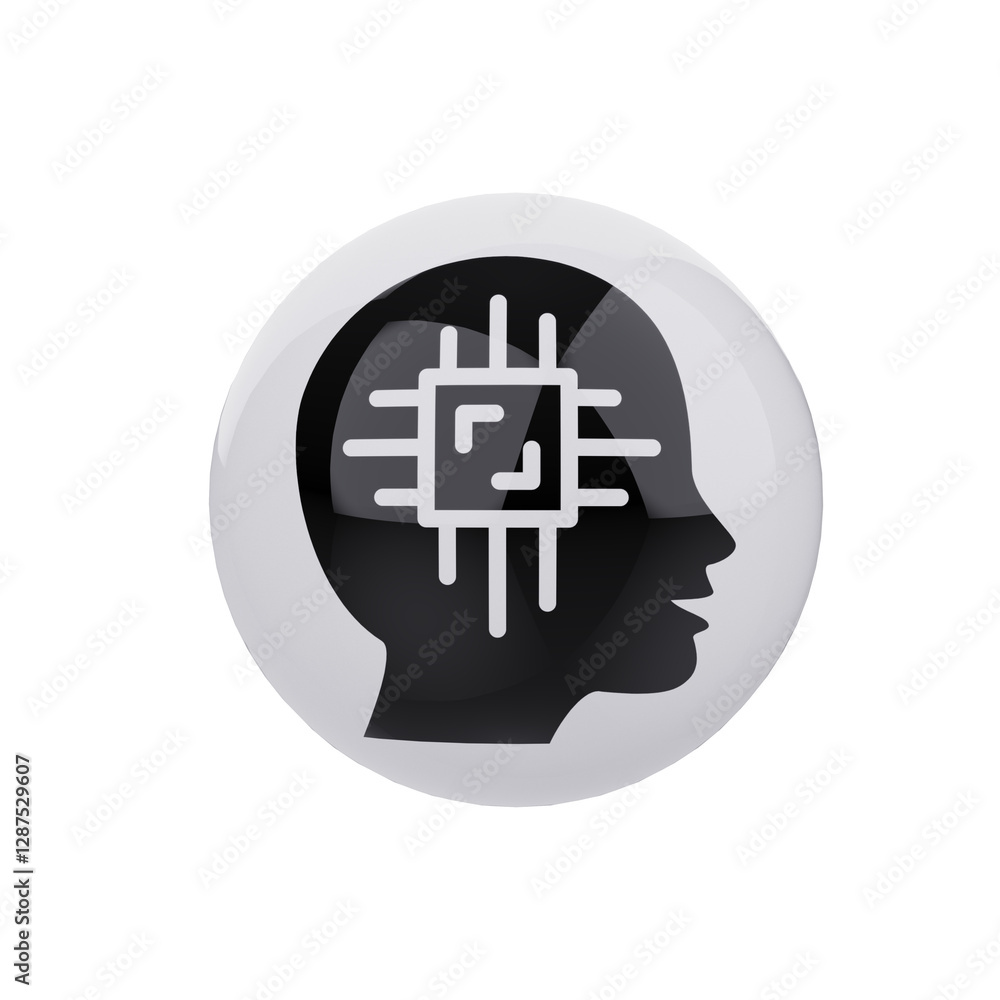Obraz premium Artificial intelligence icon on glossy button, 3d render in transparent