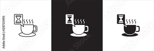 Coffee break icon set. Coffee cup icon collection. Icon set contain symbol of coffee time, rest hours, lunchtime, eat, cafe, watch, addict, hourglass, routine. Vector stock illustration.