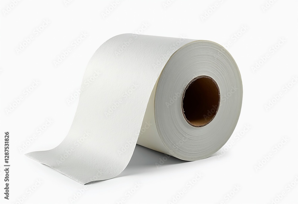 Paper Towel Roll Isolated on Pure White: Professional Image for Product Presentation, Cleaning Supply Websites, and Household Product Retail - Get the Perfect Visual!

