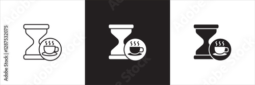 Coffee break icon set. Coffee cup icon collection. Icon set contain symbol of coffee time, rest hours, lunchtime, eat, cafe, watch, addict, hourglass, routine. Vector stock illustration.