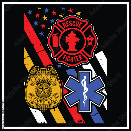 First Responders Hero Flag Nurse EMS Police Fire Military Vector T shirt Design,  First Responders Hero Flag Shirt