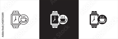 Coffee break icon set. Coffee cup icon collection. Icon set contain symbol of coffee time, rest hours, lunchtime, eat, cafe, watch, addict, hourglass, routine. Vector stock illustration.