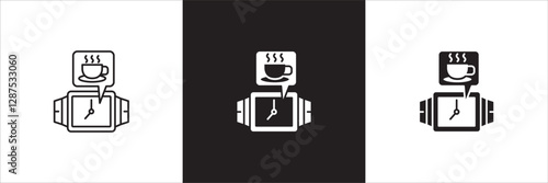 Coffee break icon set. Coffee cup icon collection. Icon set contain symbol of coffee time, rest hours, lunchtime, eat, cafe, watch, addict, hourglass, routine. Vector stock illustration.