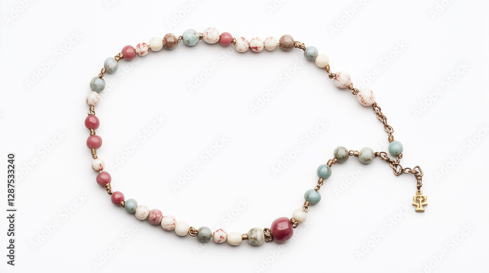Rosary Beads: A beautifully crafted rosary with colorful beads, symbolizing faith and devotion, lays gracefully, inviting contemplation and prayer. Rosary Beads: A beautifully crafted rosary with colorful beads, symbolizing faith and devotion, lays gracefully, inviting contemplation and prayer.