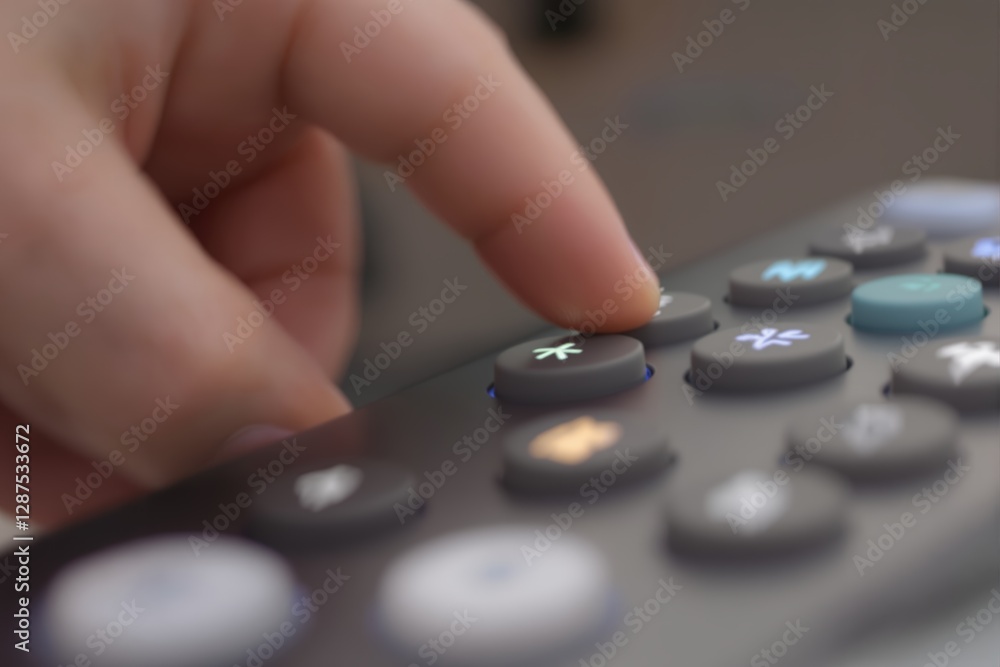 Close-up video of human finger pushing the button on remote and changing channels Close-up video of human finger pushing the button on remote and changing channels