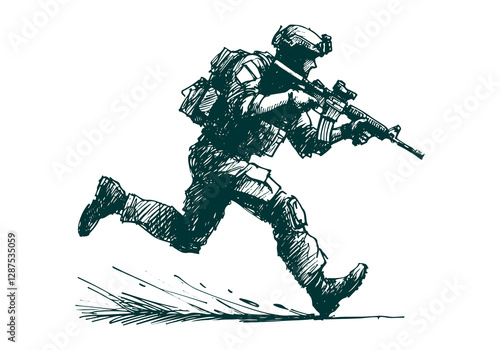 Soldier Military hand drawn sketch illustration vector