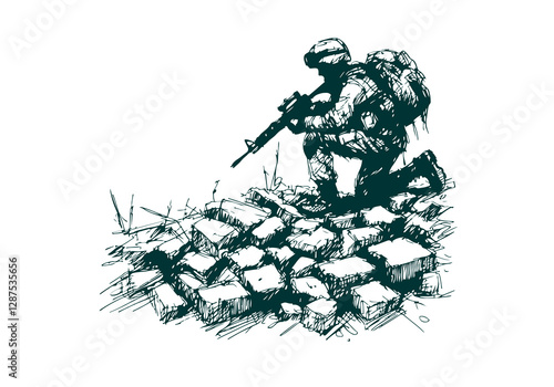Soldier Military hand drawn sketch illustration vector