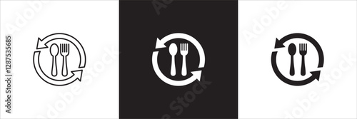 Lunch time icon set. Time break for lunch icon collection. Icon set contain symbol of restaurant, dinner, eat schedule, rest hours, lunchtime, eat, cafe, routine. Vector stock illustration.