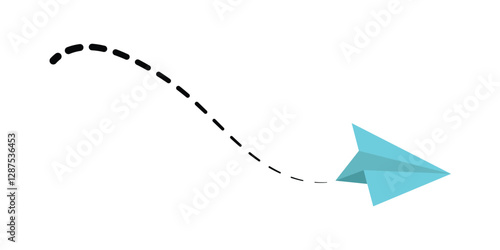 Paper airplane. Outline flying planes from different angles and direction with dotted track, travel or message symbols, linear vector set. Curved route with aircraft for mail delivery vector in eps10.