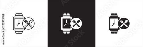 Lunch time icon set. Time break for lunch icon collection. Icon set contain symbol of restaurant, dinner, eat schedule, rest hours, lunchtime, eat, cafe, routine. Vector stock illustration.