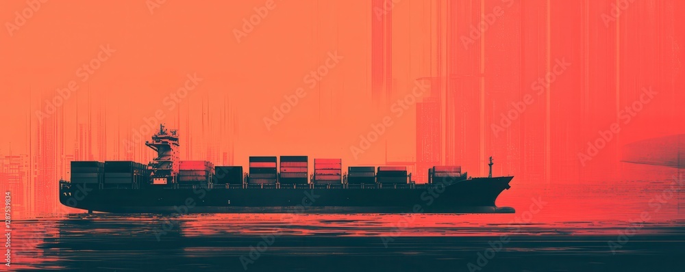 Obraz premium Container ship transporting cargo at sunset ocean view digital art serene environment modern concept