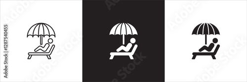 Beach picnic icon set. Holiday and vacation icon collection. Icon set contain symbol of day off, work, business, travel, job, beach, mountain, summer, umbrella, suitcase. Vector stock illustration.