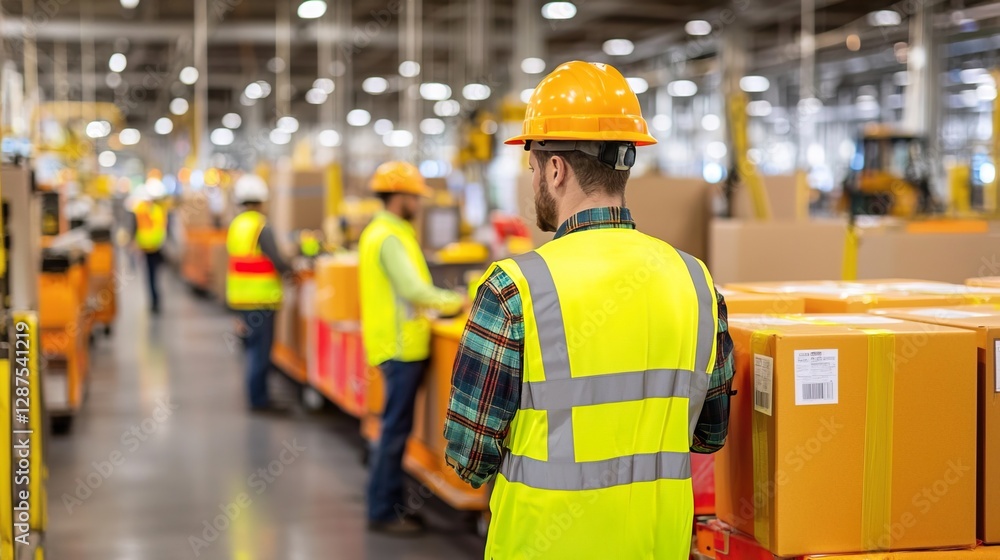 Lively Indoor Construction Site with Workers and Equipment in Action, Safety is crucial on site concept. Lively Indoor Construction Site with Workers and Equipment in Action, Safety is crucial on site concept.