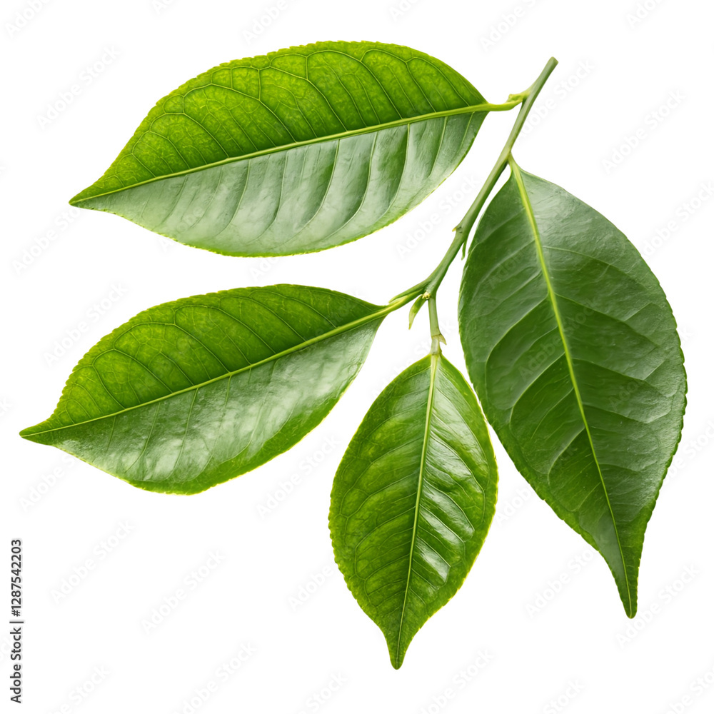 Fototapeta premium Fresh green citrus leaves isolated on a transparent background 