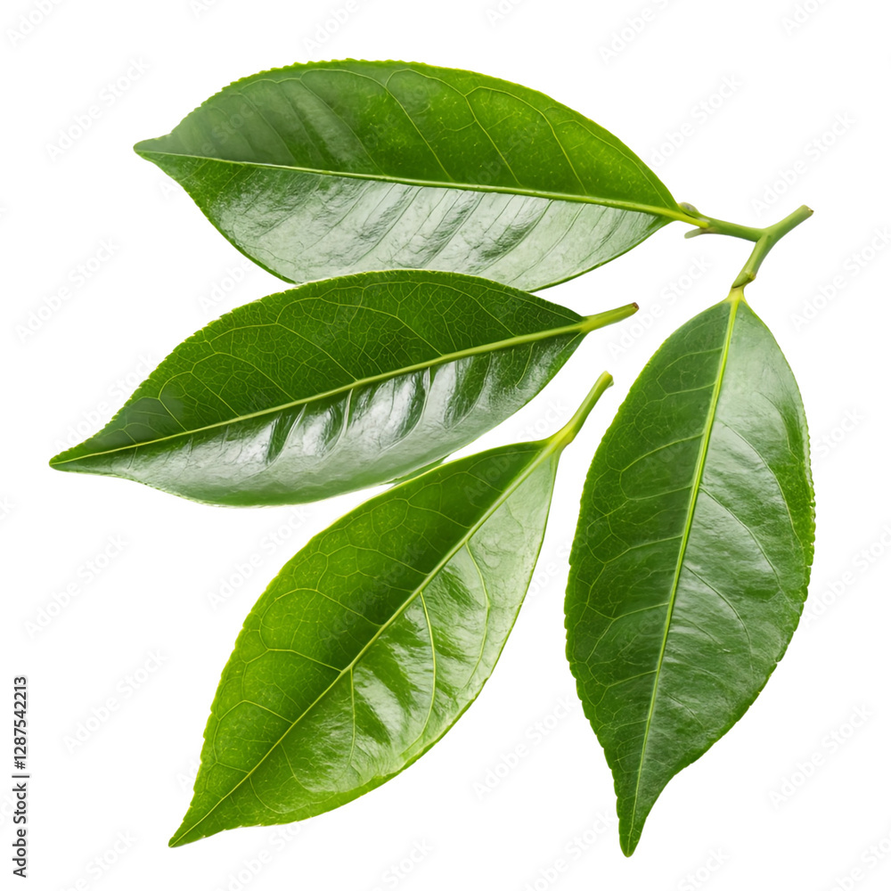 Fototapeta premium Fresh green citrus leaves isolated on a transparent background 