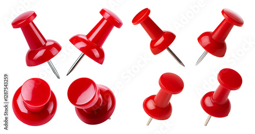 Group of Bright Red Thumbtacks on a White Background, isolated on transparent background