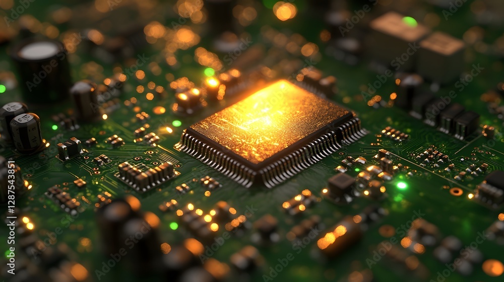 Obraz premium Precision chips illuminated by light at a macro level