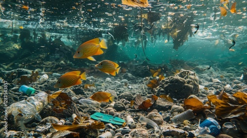 Garbage at the bottom of the sea under water
