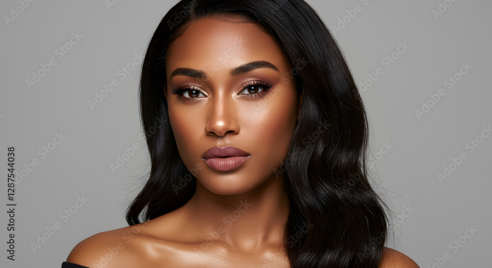 Model with soft baddie glam, showcasing perfectly arched brows, long fluttery lashes, a smooth contour, and a soft mauve lip. Model with soft baddie glam, showcasing perfectly arched brows, long fluttery lashes, a smooth contour, and a soft mauve lip.