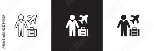 Office day off icon set. Holiday and vacation icon collection. Icon set contain symbol of work, business, travel, job, beach, mountain, summer, umbrella, suitcase. Vector stock illustration.