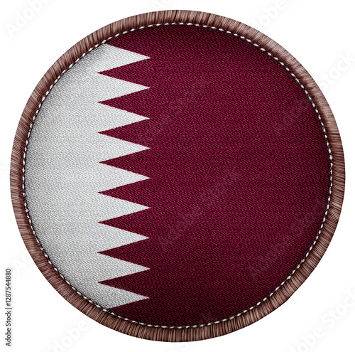 Circular Maroon and White Qatar Flag Patch on Transparent Background