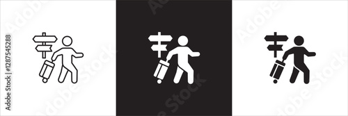 Office day off icon set. Holiday and vacation icon collection. Icon set contain symbol of work, business, travel, job, beach, mountain, summer, umbrella, suitcase. Vector stock illustration.