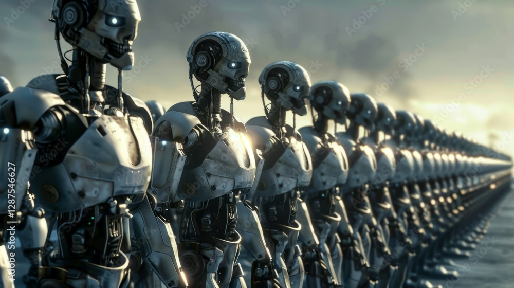 Fototapeta premium The battle of the cyborg army of the future