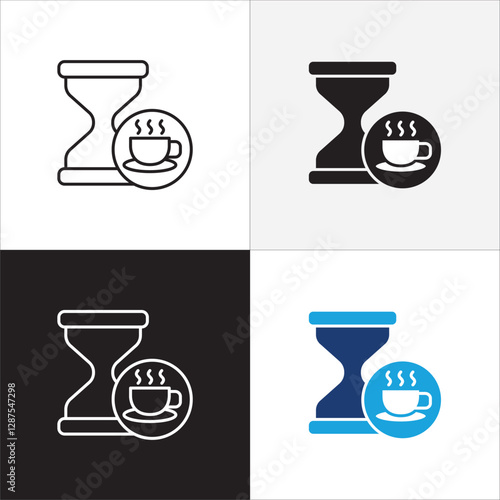 Coffee break icon set. Coffee cup icon collection. Icon set contain symbol of coffee time, rest hours, lunchtime, eat, cafe, watch, addict, hourglass, routine. Vector stock illustration.
