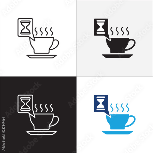 Coffee break icon set. Coffee cup icon collection. Icon set contain symbol of coffee time, rest hours, lunchtime, eat, cafe, watch, addict, hourglass, routine. Vector stock illustration.