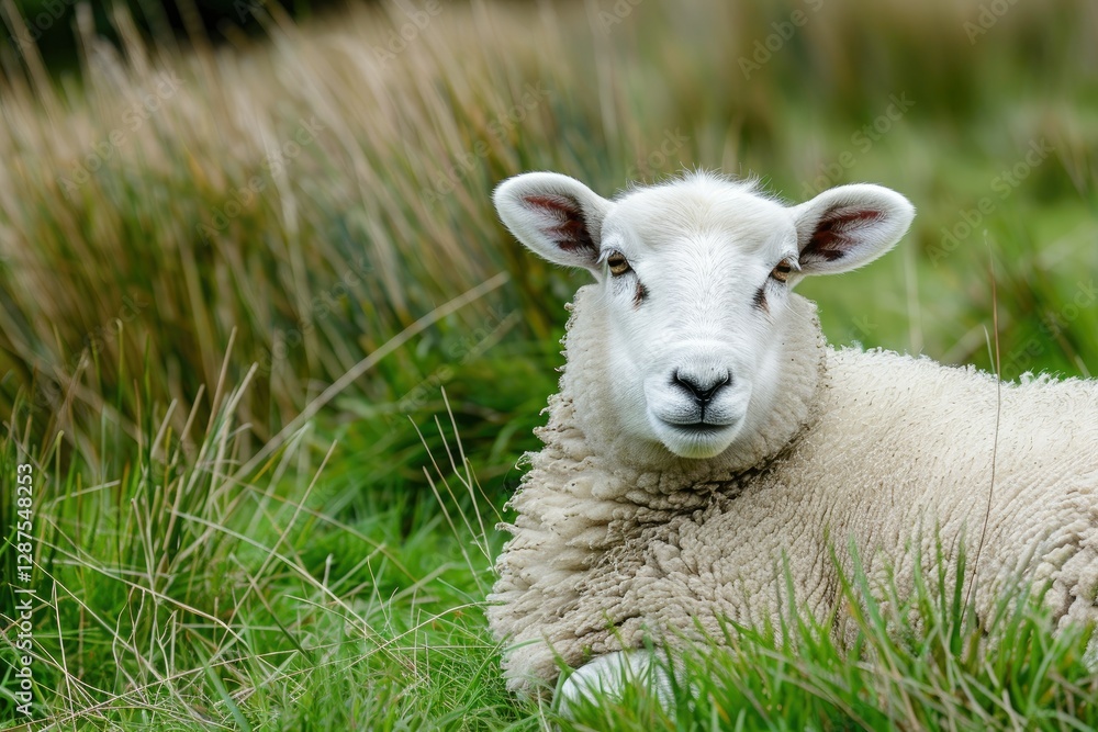 Premium Quality Image of White Sheep Sitting on the Fresh Green Grass at the Lake District Premium Quality Image of White Sheep Sitting on the Fresh Green Grass at the Lake District