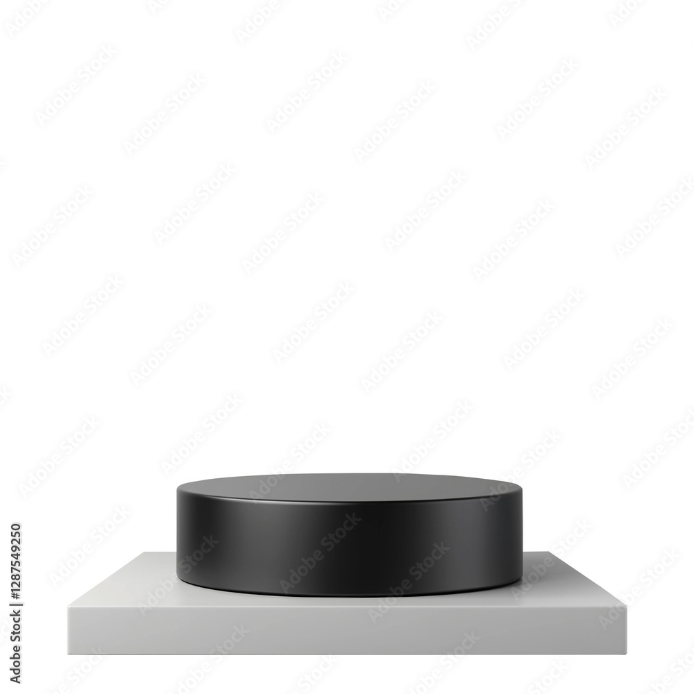 Minimalist black podium on a white background. Ideal for product photography, showcasing jewellery, cosmetics, or small objects. Creates a clean, modern aesthetic for visual content Minimalist black podium on a white background. Ideal for product photography, showcasing jewellery, cosmetics, or small objects. Creates a clean, modern aesthetic for visual content
