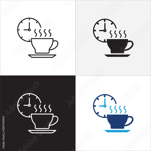 Coffee break icon set. Coffee cup icon collection. Icon set contain symbol of coffee time, rest hours, lunchtime, eat, cafe, watch, addict, hourglass, routine. Vector stock illustration.