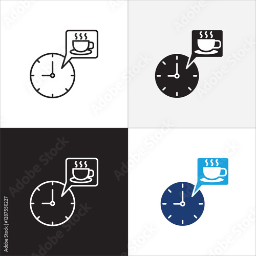 Coffee break icon set. Coffee cup icon collection. Icon set contain symbol of coffee time, rest hours, lunchtime, eat, cafe, watch, addict, hourglass, routine. Vector stock illustration.