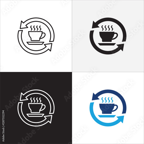 Coffee break icon set. Coffee cup icon collection. Icon set contain symbol of coffee time, rest hours, lunchtime, eat, cafe, watch, addict, hourglass, routine. Vector stock illustration.