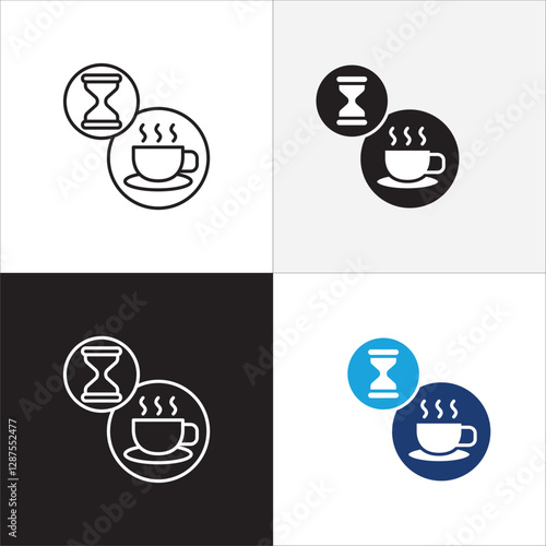Coffee break icon set. Coffee cup icon collection. Icon set contain symbol of coffee time, rest hours, lunchtime, eat, cafe, watch, addict, hourglass, routine. Vector stock illustration.