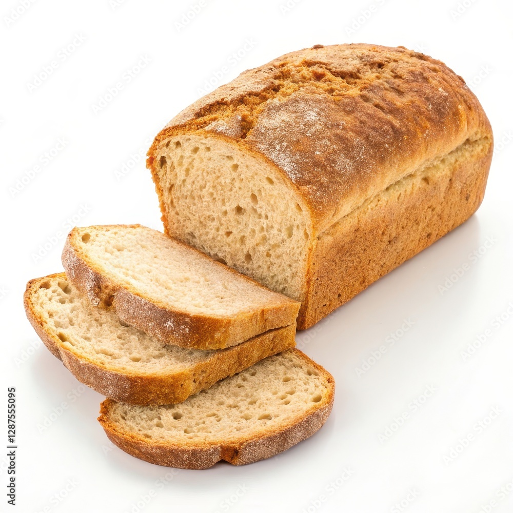 Freshly Baked Whole Wheat Bread Loaf with Sliced Pieces Displayed on Light Background Freshly Baked Whole Wheat Bread Loaf with Sliced Pieces Displayed on Light Background
