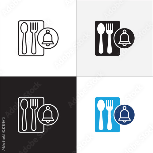 Lunch time icon set. Time break for lunch icon collection. Icon set contain symbol of restaurant, dinner, eat schedule, rest hours, lunchtime, eat, cafe, routine. Vector stock illustration.